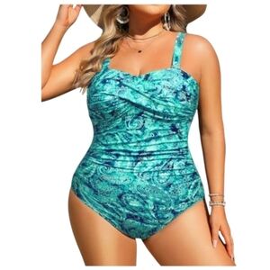 AQUA EVE - 16W Blue Green Paisley One Piece Swimsuit